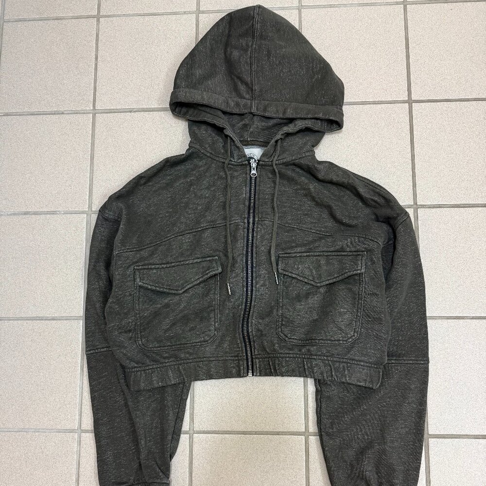 Urban Outfitters Yogi Fleece Cropped Zip-Up Hoodie Gray Womens Size L